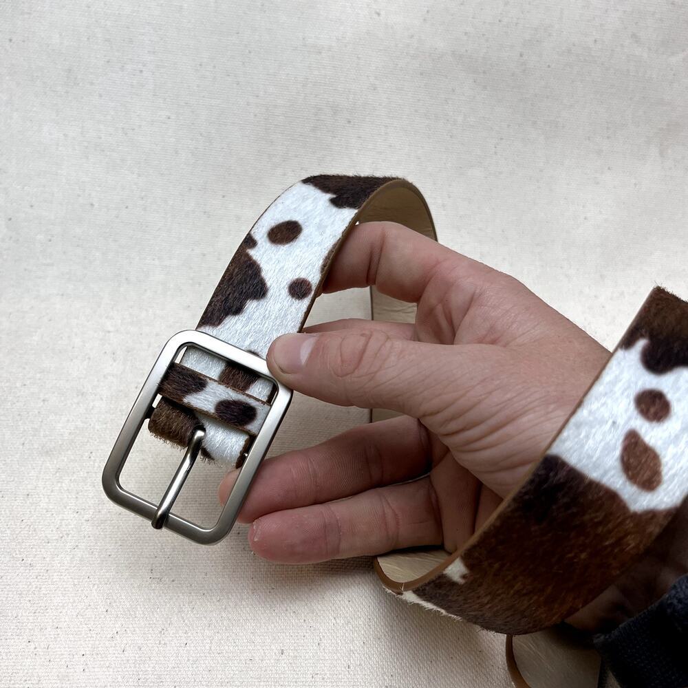 y2k 2000s western brown and white cow belt
